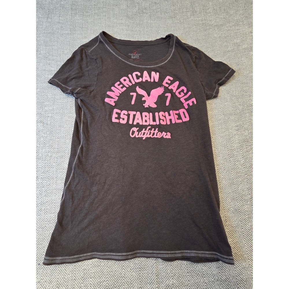 American Eagle T-Shirt Women's Large Black Graphic Print Short Sleeve Round Neck